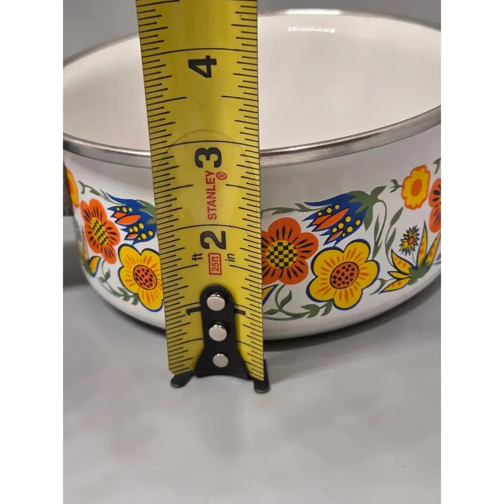 Vintage Harvest Blossom Enamelware Floral Sauce Pan 1970's style - no lid